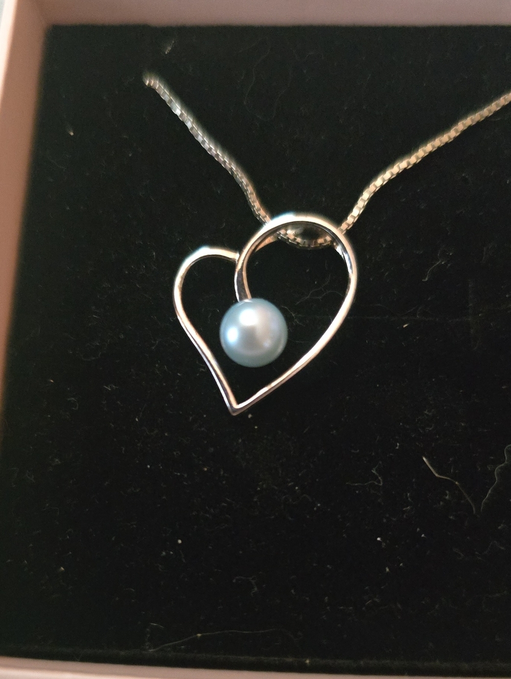 Sterling Silver Heart Pendant Necklace with Light Blue Pearl